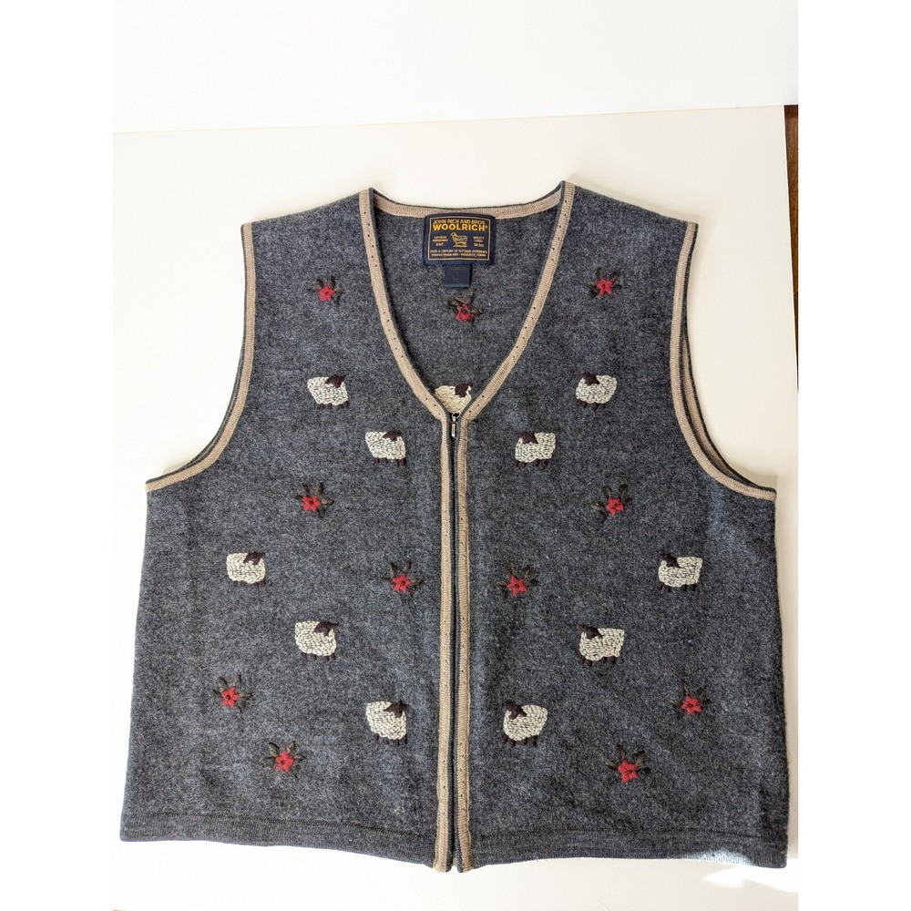 Vintage John Rich & Bro Woolrich Sheep Stitching Wool Zip Vest Women's Large
